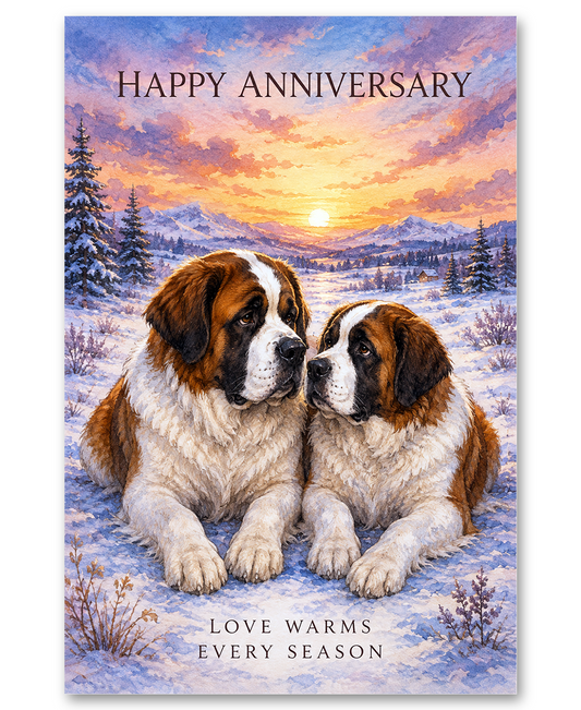 St. Bernards- Love Warms Every Season - Anniversary Card