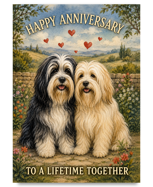 Tibetan Terriers Celebrating Anniversary in Meadow