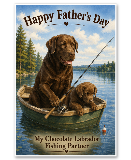 Chocolate Lab Boat Fishing Partner - Father's Day Card