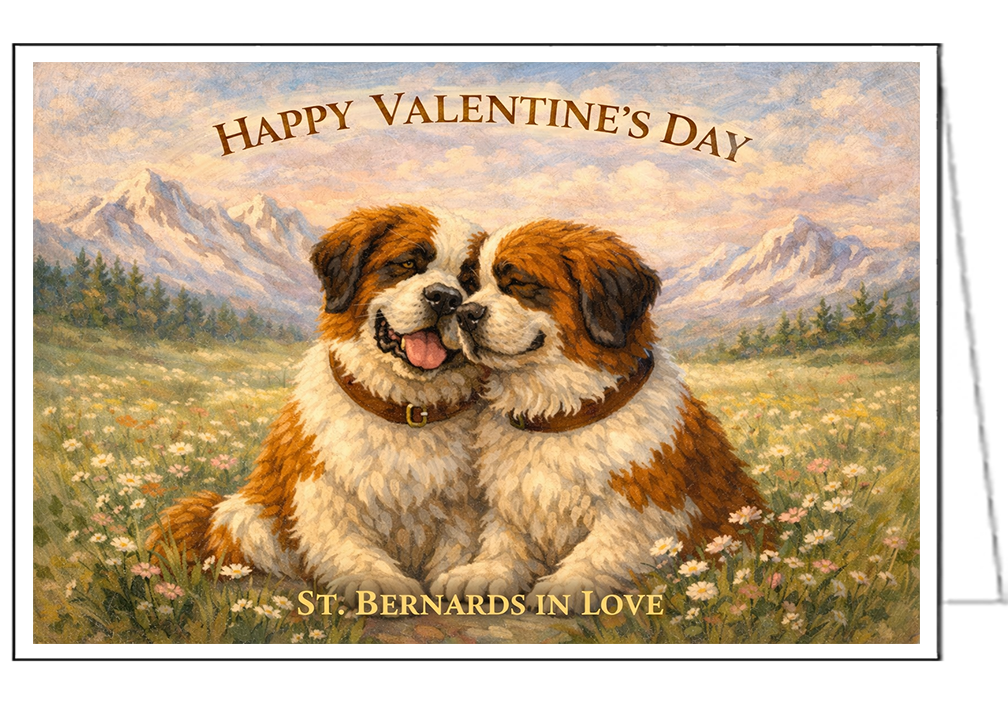 Saint Bernards In Love - Single Valentine Card with Envelope