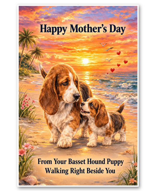 Basset Hounds at Sunset - Mother's Day Card