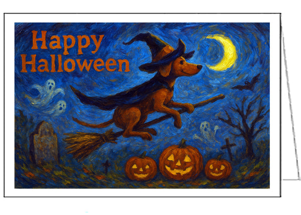Vizsla Halloween Notecards. -  5 x 7 Fine Art -  Set of 6 with envelopes