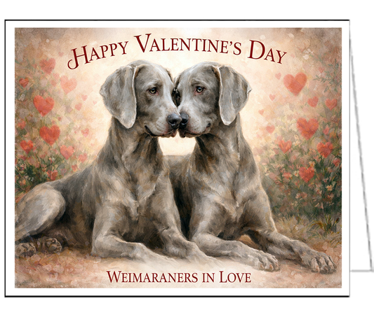 Weimaraners Valentine Card - Single 5 x 7 inch card with envelop