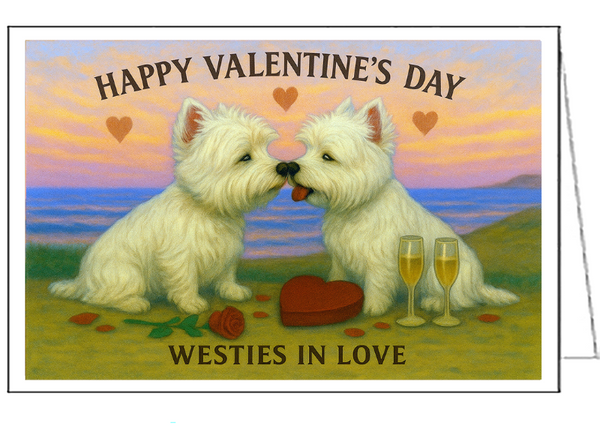 Westies In Love - Valentine's Day Card - 5 x 7 inches. -  Single Card with Envelope