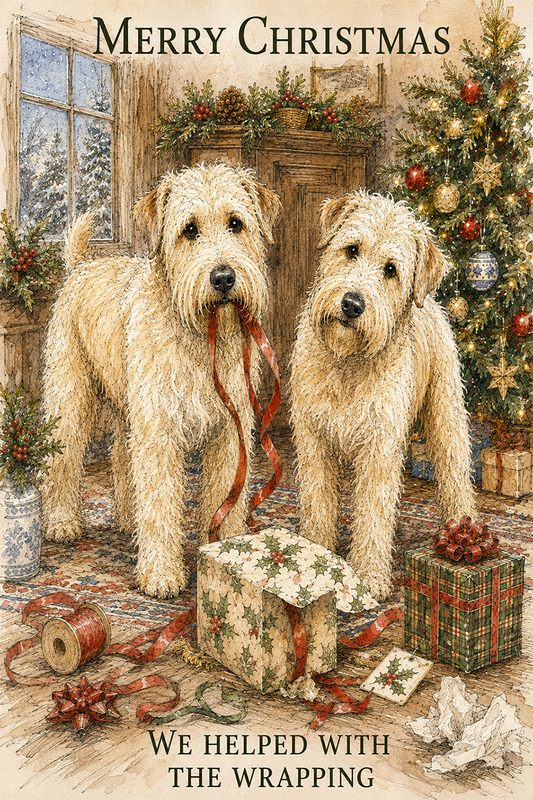 Soft Coated Wheaten Terriers - Helping Wrap Christmas Presents