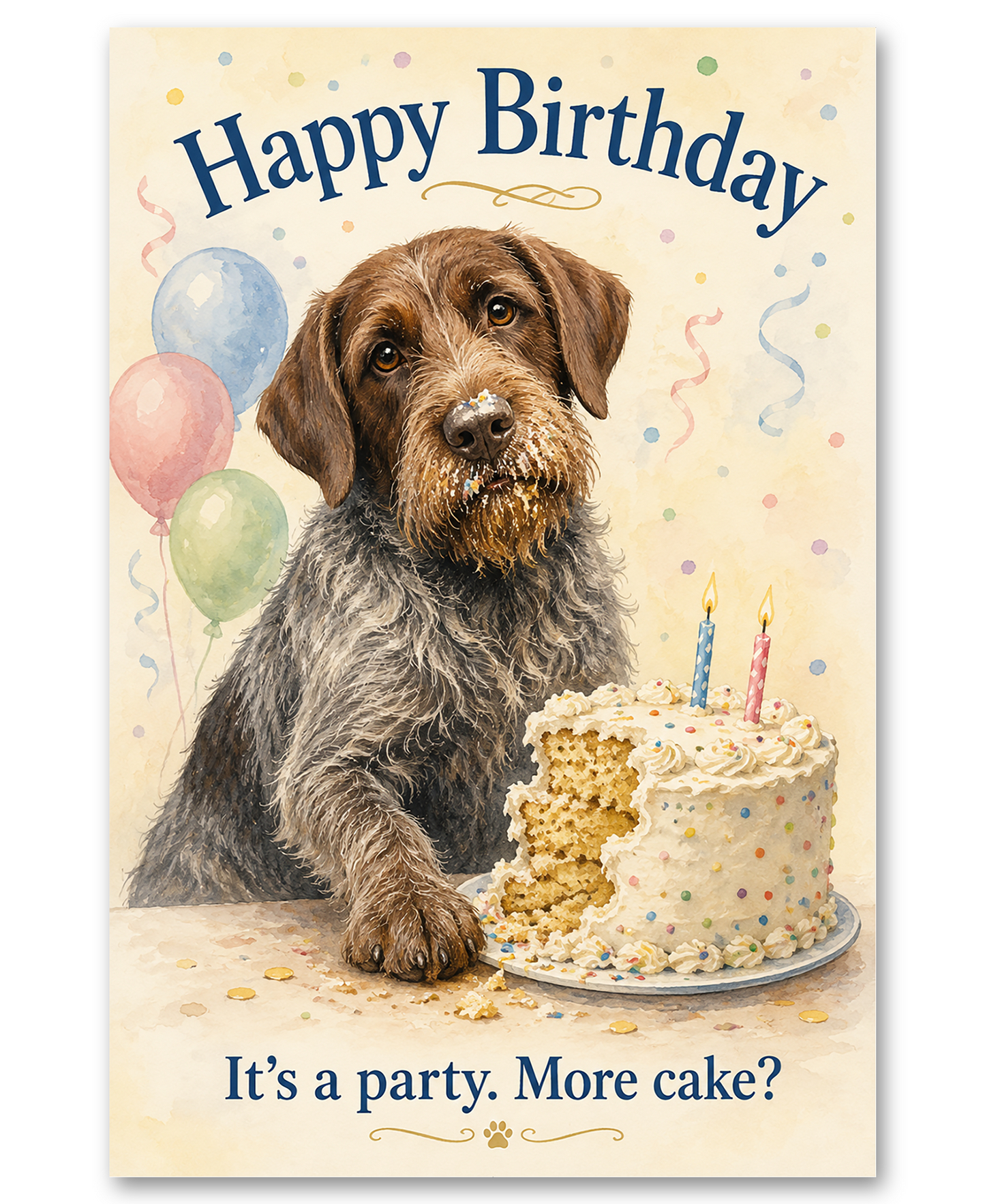 Wired Pointing Griffon - More Cake - Birthday Cards