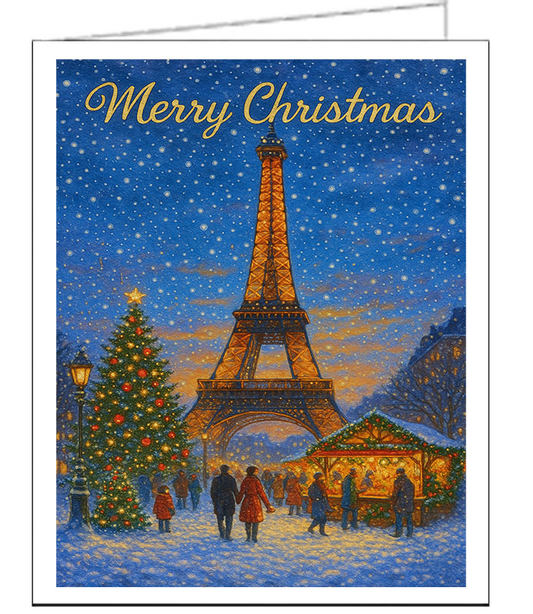 Eiffel Tower Christmas Cards -   Set of 6 With Envelopes  -  5 x 7 inches each.