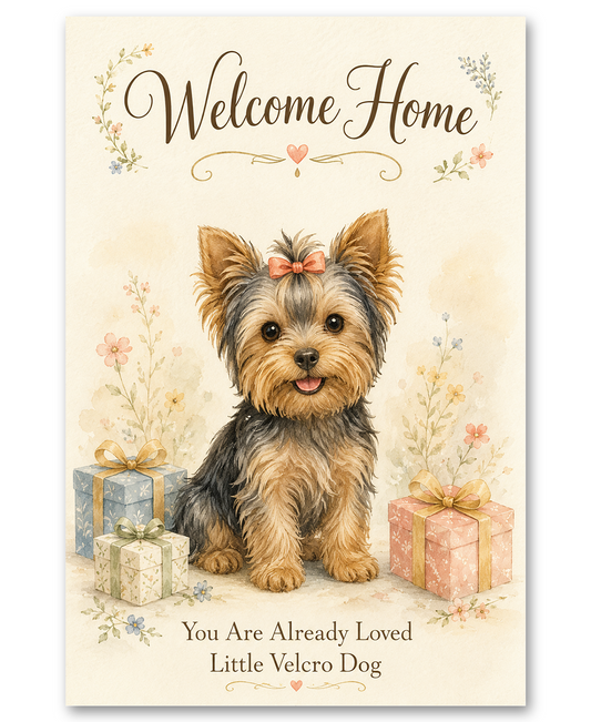 Yorkie - Welcome Home Little Velcro Dog - New Puppy Card