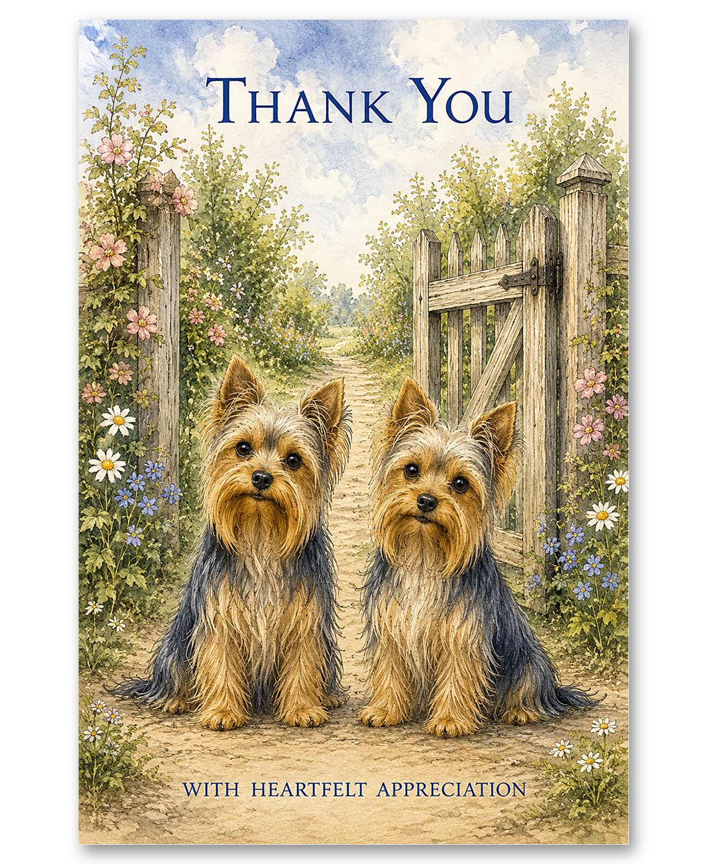 Yorkies - Two At the Gate - Thank You Cards