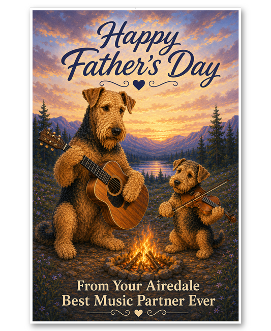 Airedale Terriers Playing Music - Father's Day Card
