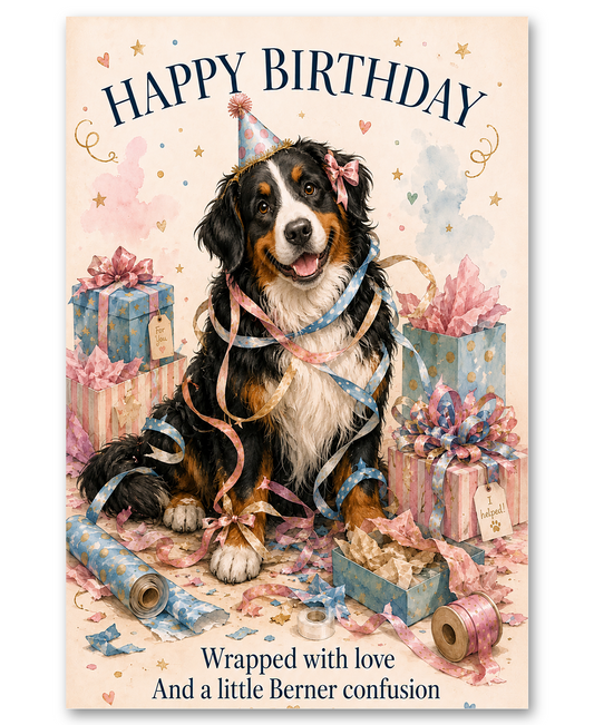 Bernese Mountain Dog - Wrapped With Love Birthday Card