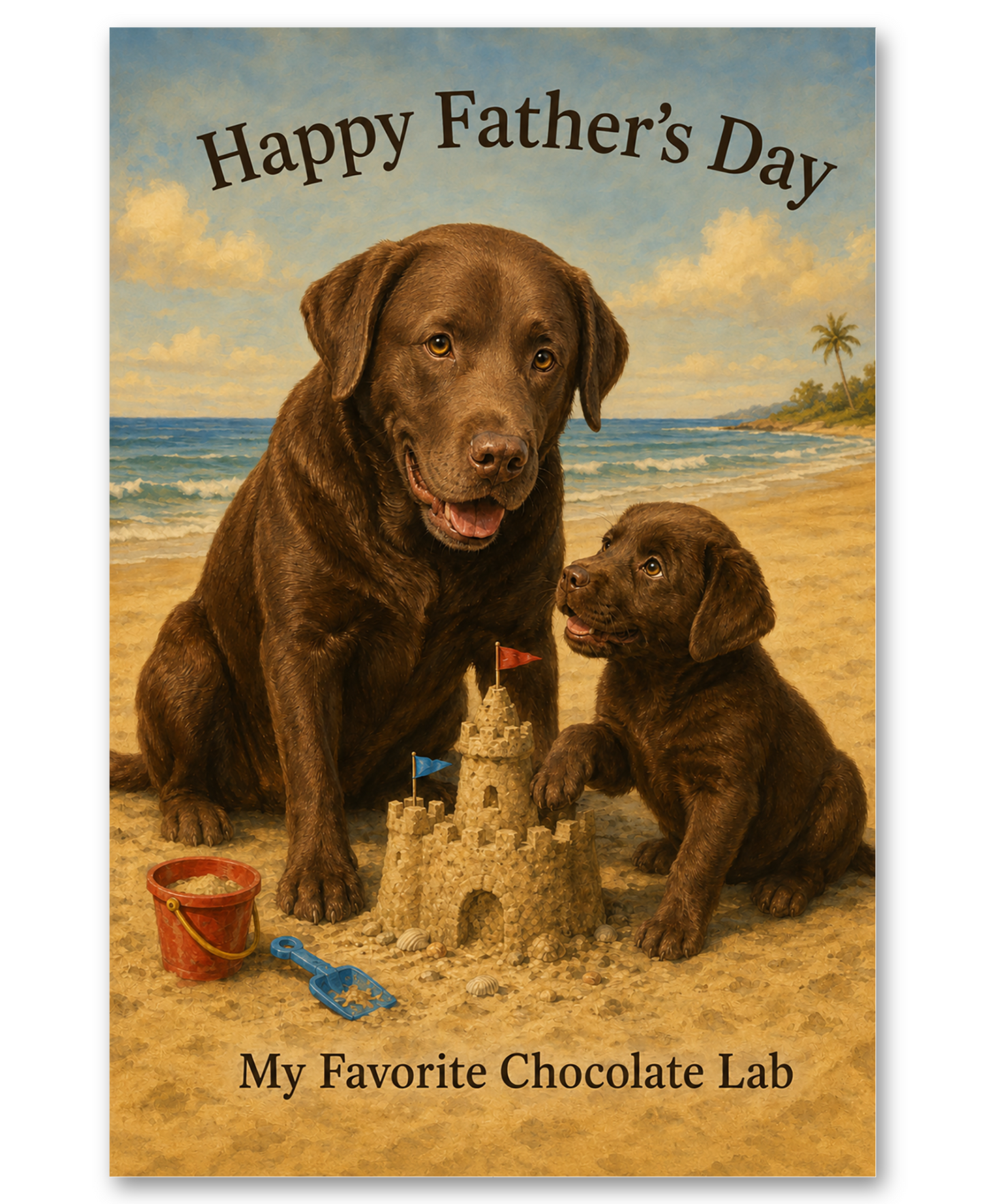 Chocolate Labs Building Sand Castle on Father's Day