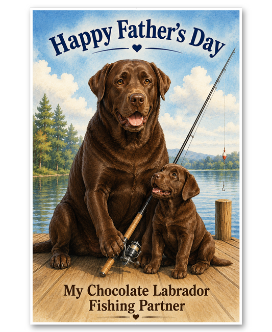 Chocolate Lab Dock Fishing Partner - Father's Day Card
