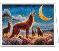 Coyotes Howling at Moon - Fine Art Notecards  - 5 x 7 in  - Set of Six