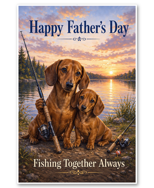 Dachshund - Fishing Together- Father's Day Card