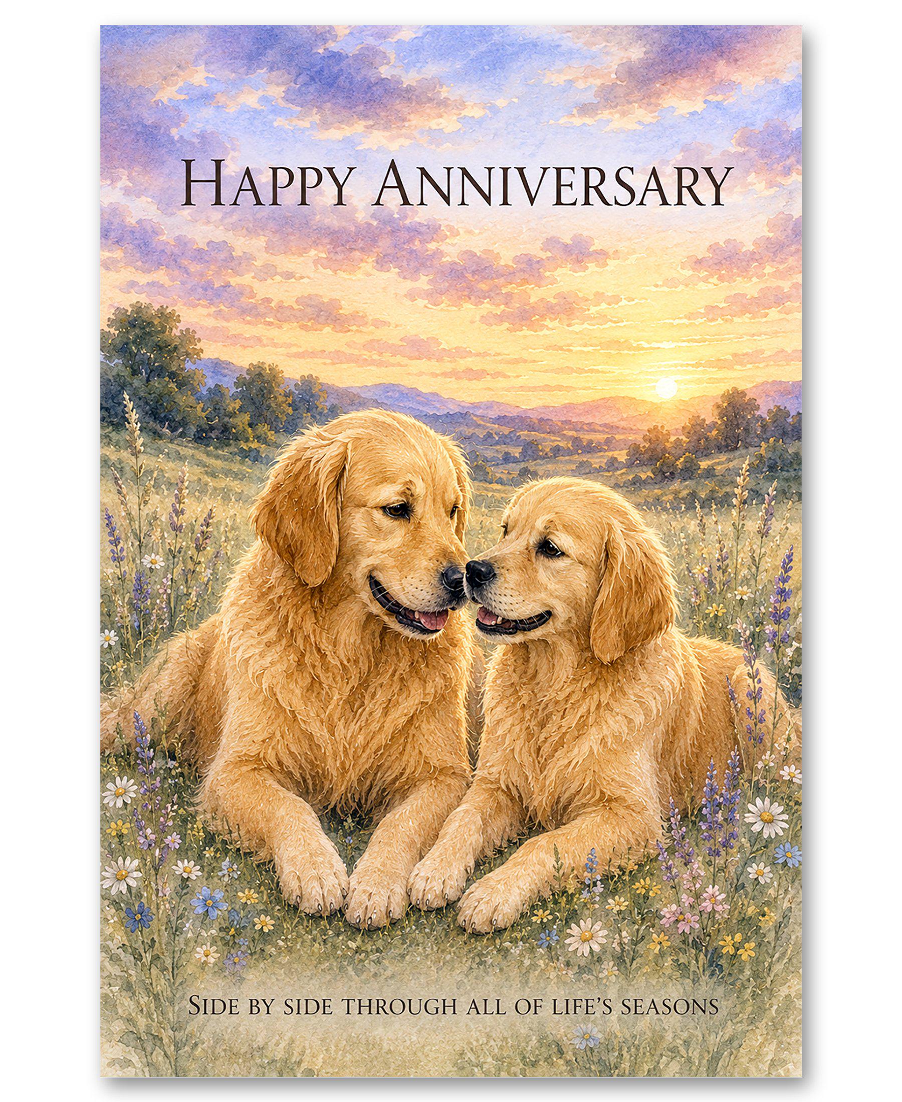 Golden Retrievers - Side by Side - Anniversary Cards