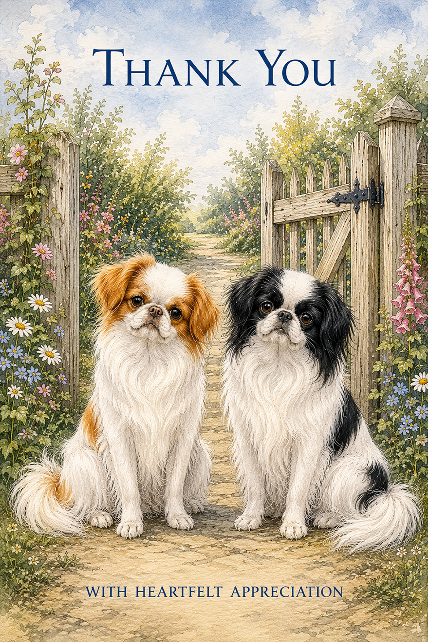 Japanese Chin-  Two At the Gate - Thank You Cards
