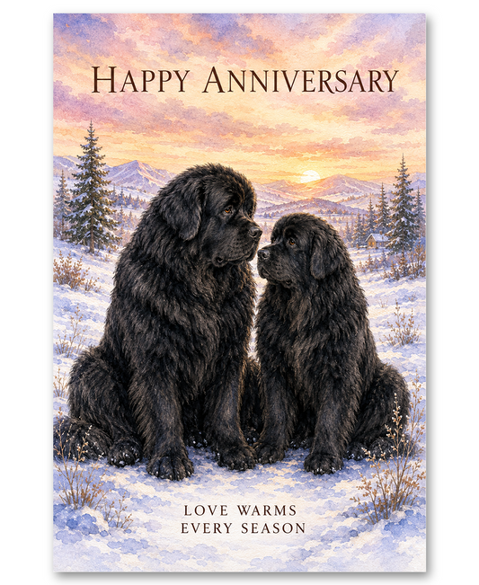 Newfoundlands - Love Warms Every Season - Anniversary Card