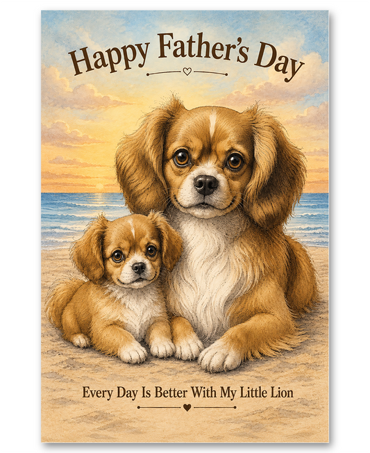 Tibetan Spaniels Resting on Beach for  Father's Day