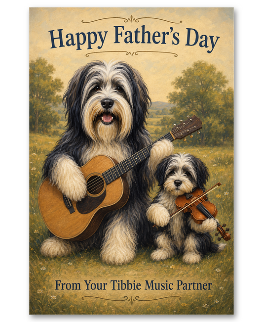 Tibetan Terriers Playing Music Together on Father's Day