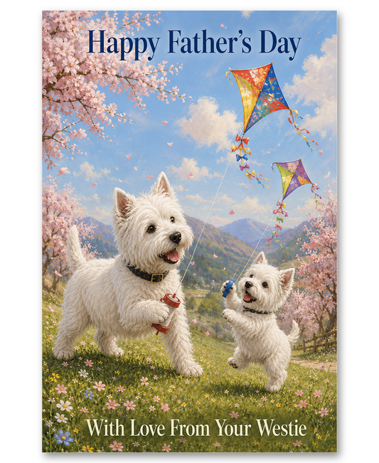 Westie Kite Flyers in Cherry Orchard - Father's Day Card