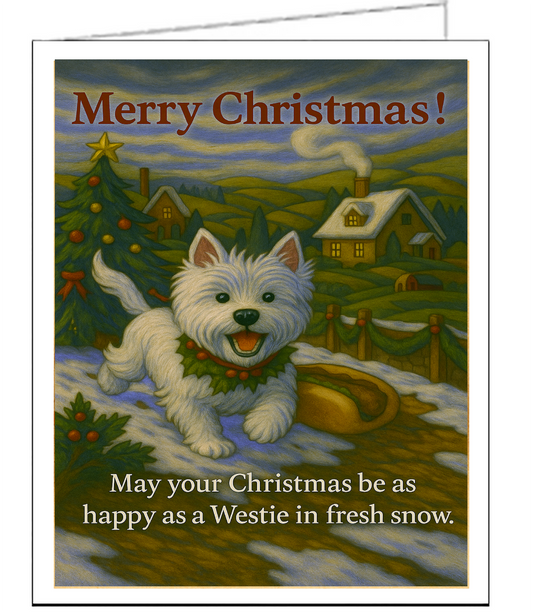 Westie Christmas Cards - 5 x 7 inches each - Set of 6