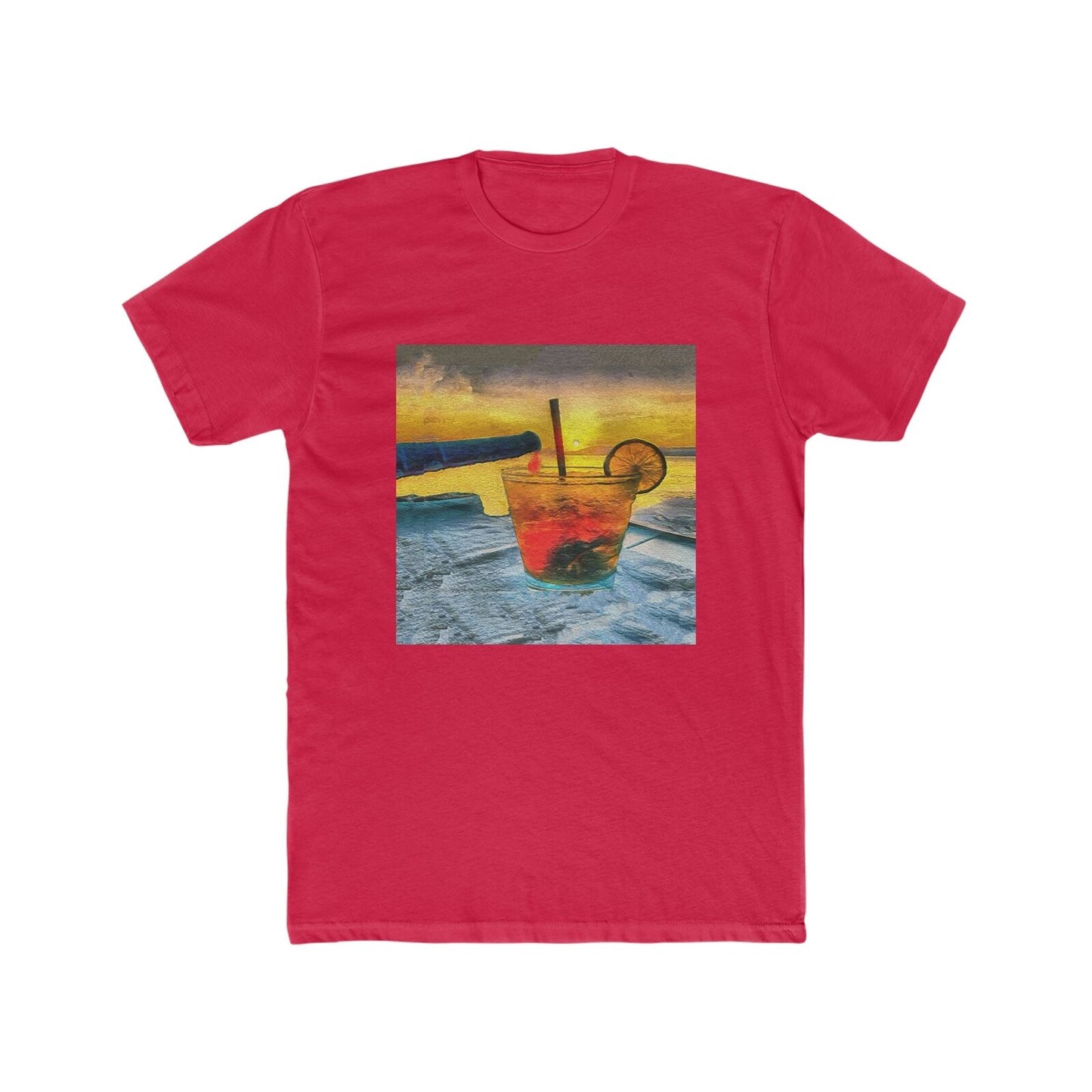 Happy Hour on Sifnos (Greece)- Men's Fitted Cotton Crew Tee (Color: Solid Red)