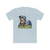 Rottweiler 'Lina' Men's Fitted Cotton Crew Tee (Color: Solid Light Blue)