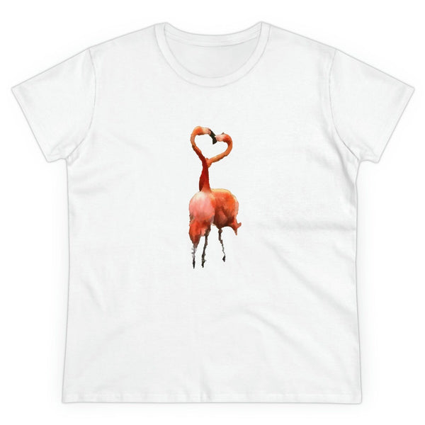 Flamingos 'Love Birds'Women's Midweight Cotton Tee (Color: White)