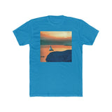 Kastro Sunset (Sifnos, Greece) Men's Fitted Cotton Crew Tee (Color: Solid Turquoise)