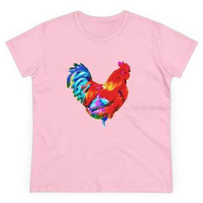 Rooster 'Craw' Women's Midweight Cotton Tee (Color: Light Pink)