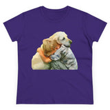 Yellow Labrador Retriever and Child - Women's Midweight Cotton Tee (Color: Purple)
