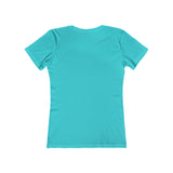 Pomeranian 'Snowball' Women's Slim Fit Ringspun Cotton T-Shirt (Colors: Solid Tahiti Blue)