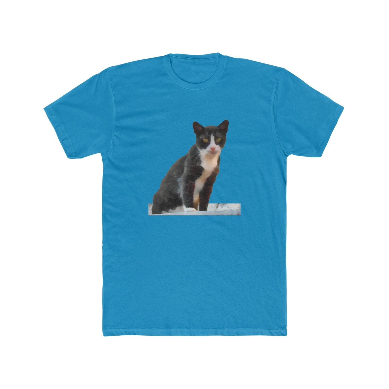 Cat from Hydra - Men's FItted Cotton Crew Tee (Color: Solid Turquoise)
