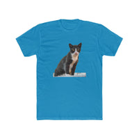 Cat from Hydra - Men's FItted Cotton Crew Tee (Color: Solid Turquoise)