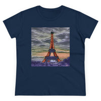 Eiffel Tower Sunset - Women's Midweight Cotton Tee (Color: Navy)