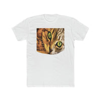 Wide-Eye Cat - Men's Fitted Cotton Crew Tee (Color: Solid White)