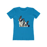 Boston Terriers 'Skipper & Dee Dee' - Women's Slim Fit Ringspun Cotton (Colors: Solid Turquoise)