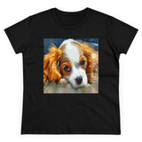 King Charles Spaniel Puppy Women's Midweight Cotton Tee (Color: Black)