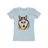 Siberian Husky 'Sacha' -  Women's Slim Fit Ringspun Cotton T-Shirt (Colors: Solid Light Blue)