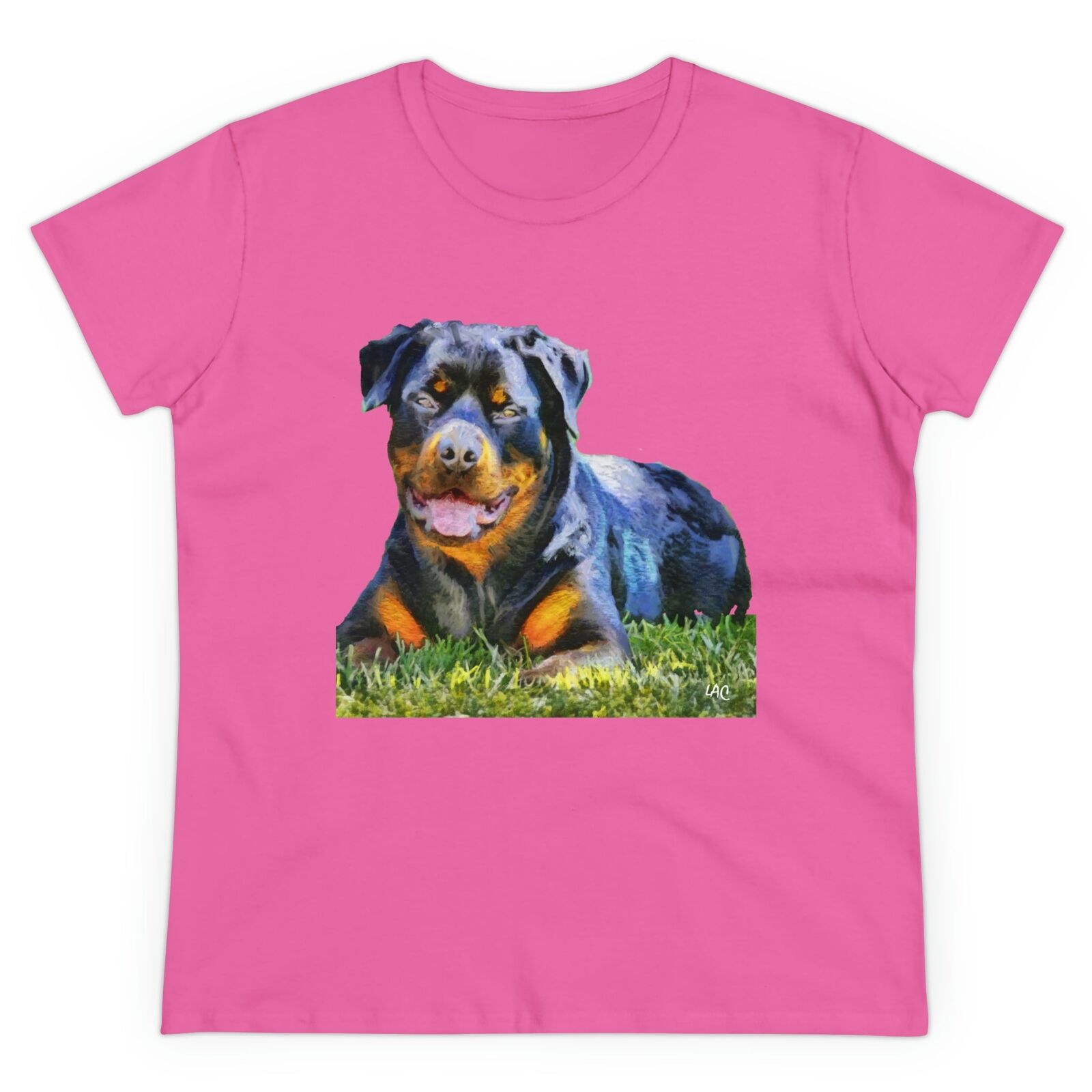 Rottweiler 'Lina; Women's Midweight Cotton Tee (Color: Azalea)