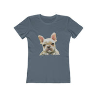 French Bulldog 'Bouvier' Women's Slim Fit Ringspun Cotton T-Shirt (Colors: Solid Indigo)