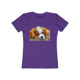 Cavalier King Charles Spaniel Puppy - Women's Slim Fit Ringspun Cotton (Colors: Solid Purple Rush)