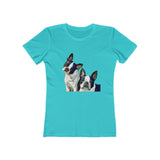 Boston Terriers 'Skipper & Dee Dee' - Women's Slim Fit Ringspun Cotton (Colors: Solid Tahiti Blue)