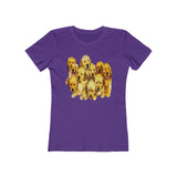 Golden  Retriever Puppies -Women's Slim Fit Ringspun Cotton T-Shirt (Colors: Solid Purple Rush)