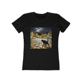 Night Cat Prowling - Women's Slim Fit Ringspun Cotton T-Shirt (Colors: Solid Black)