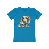 Weimaraner 'Grayson' Women's Ringspun Cotton Tee  - Slim Fit by DoggyL (Color: Solid Turquoise)
