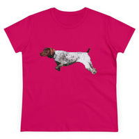 German Shorthaired Pointer 'On Point' Women's Midweight Cotton Tee (Color: Heliconia)
