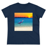 Blue Heron in Sunset Women's Midweight Cotton Tee (Color: Navy)