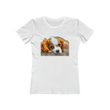 Cavalier King Charles Spaniel Puppy - Women's Slim Fit Ringspun Cotton (Colors: Solid White)